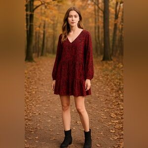 Harlow & Rose Red Paisley Tiered Mini Dress M Boho Hippie Peasant Fairy Vampy